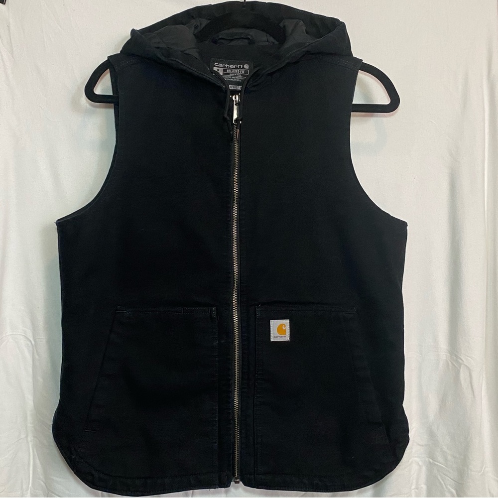 CARHARTT - WOMEN'S WASHED DUCK HOODED INSULATED VEST - BLACK